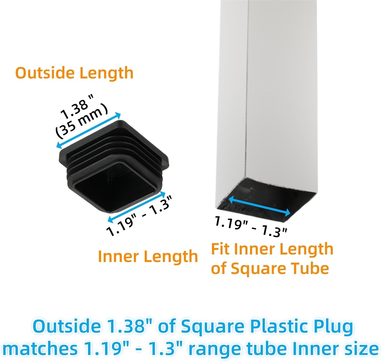 Furnigear Plastic Plugs Tubing End Cap Chair End Caps Outside Bottom Tubing Caps Square Furniture Sliders Glides Black (24, Fit 1.19-1.3" Square Tube Inner Size)