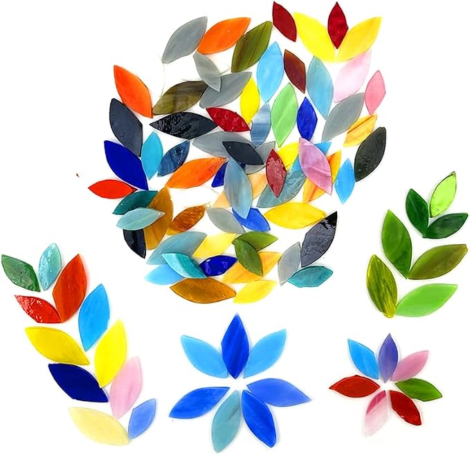 DIY Glass Petal Mosaic Tiles, 100 Pieces Assorted Size and Colors Stained Glass by Hozzwhoo