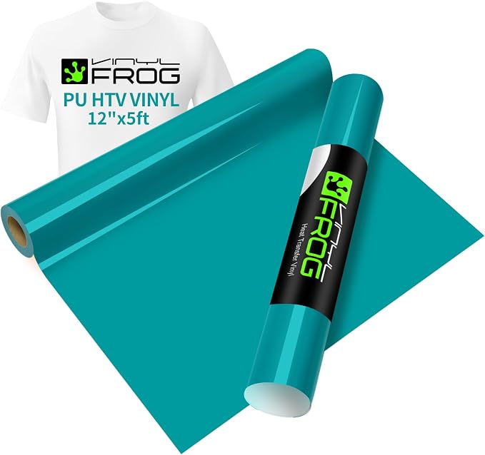 VINYL FROG Teal Heat Transfer Vinyl Roll 12" x5ft Matte HTV Vinyl | Aqua Iron by VINYLFROG