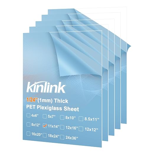 KINLINK 11x14 Plexiglass Sheets 1/24 inch Thick, 1mm Clear PET Plastic Sheet by KINLINK