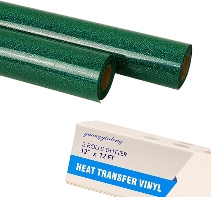 guangyintong Glitter Green Heat Transfer Vinyl HTV Rolls, 2 Rolls 12" x 12ft by guangyintong
