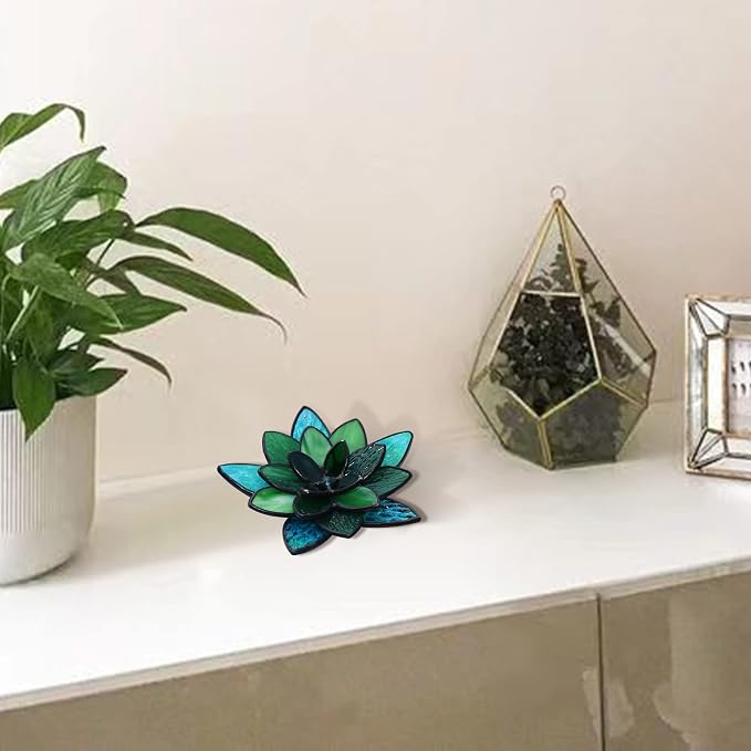 Artificial Succulent Stained Glass Window Hanging, Bathroom Shelf Decor - Image 2