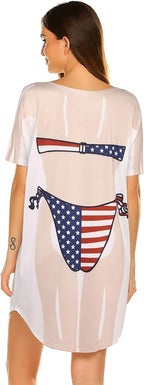 Ekouaer Women's Bikini Shirt Cover Up Short Sleeve Cute Bikini Print Cover-Up - Image 2