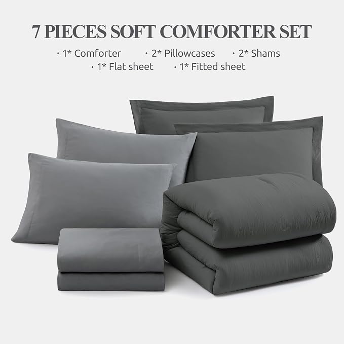 WRENSONGE King Size Comforter Set- 7 Pieces Soft Grey Bed in a Bag - Image 7