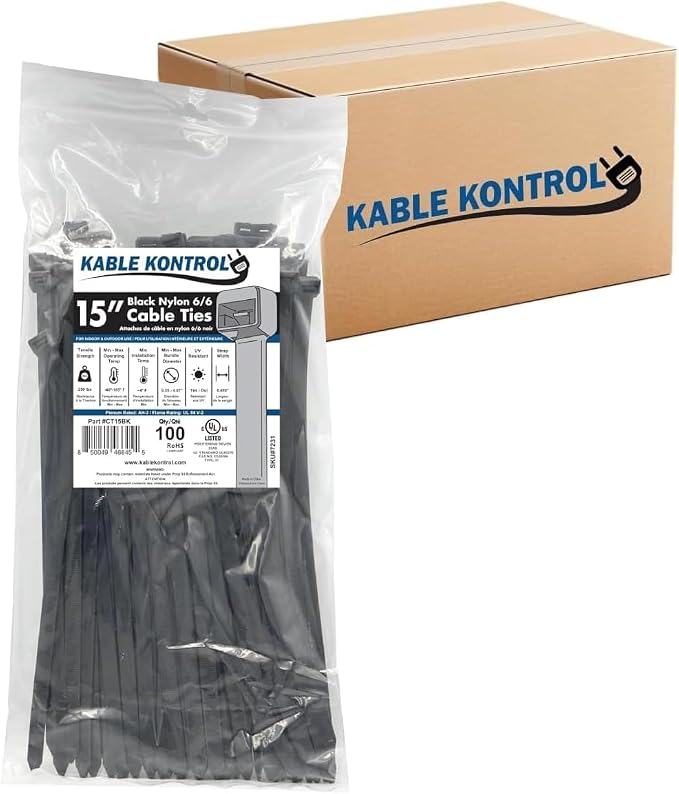 Kable Kontrol Cable Zip Ties Black 1, 250 Lbs Tensile Strength, Bulk Pack by KABLEKONTROL%C2%AE