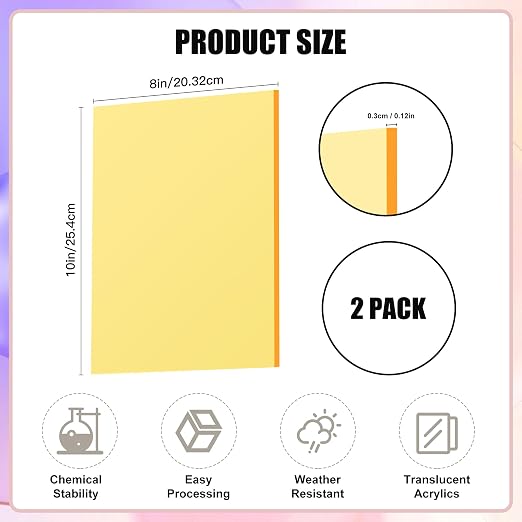 Fluorescent Yellow Acrylic Sheets 1/8 inch Thick 3mm 8 x 10 Clear Plexiglass - Image 2