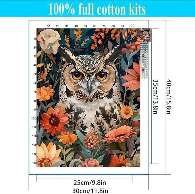 Owl Stamped Cross Stitch Kits for Adults Beginner, Flowers Counted Cross Stitch - Image 2