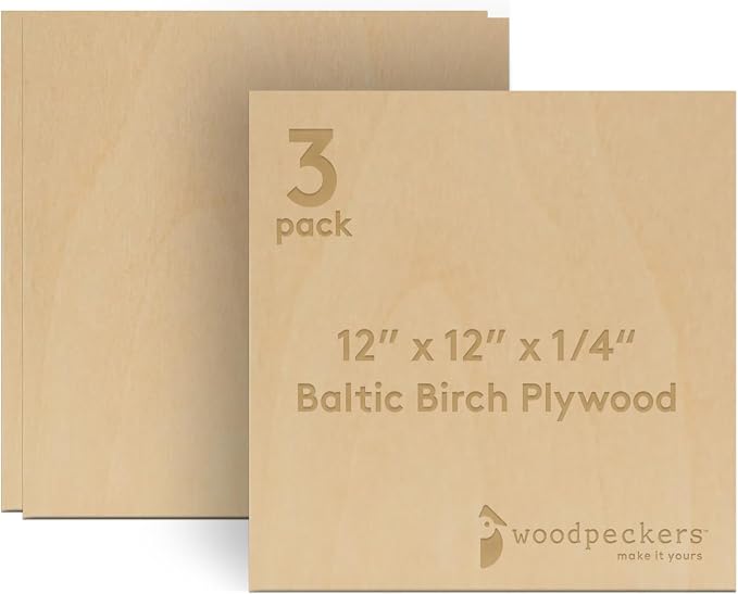 6 mm Baltic Birch Plywood 1/4 x 12 x 12 Inch, Box of 3 B/BB Grade Craft Wood by Woodpeckers