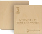 6 mm Baltic Birch Plywood 1/4 x 12 x 12 Inch, Box of 3 B/BB Grade Craft Wood by Woodpeckers