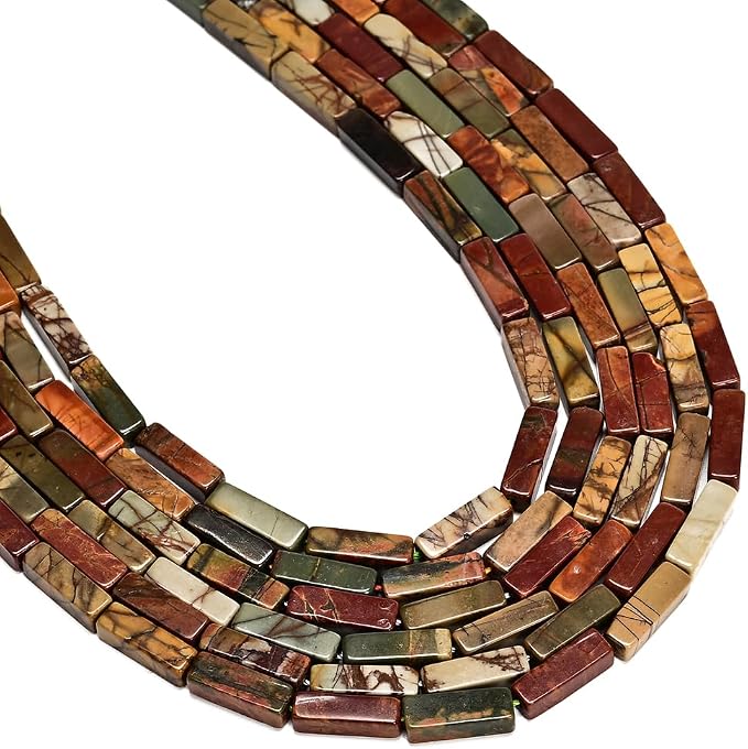 30Pcs 4x13mm Red Creek Jasper Rectangle Tube Beads Jewelry Making | Picasso - Image 2