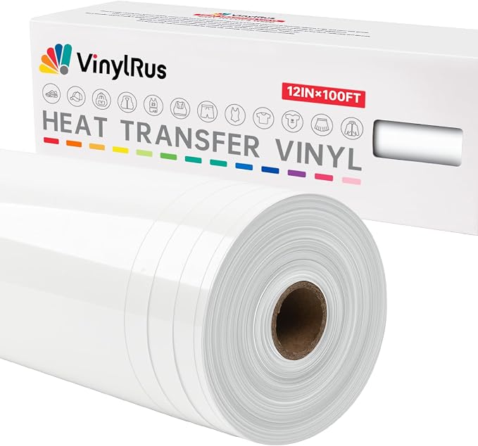 VinylRus Heat Transfer Vinyl-12 x 100ft White Iron on Vinyl Roll by VinylRus
