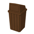 32 Gallon Square Slatted 100% Recycled Plastic Heavy-Duty Commercial Outdoor or Indoor Trash Can with Push Top Lid - Great for Schools and Businesses - Brown Granite