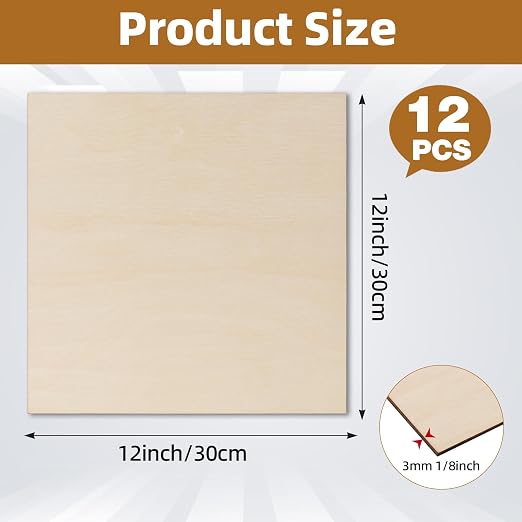 3 mm Birch Plywood 1/8 x 12 x 12 Inch, 6 Packs Craft Wood, Stronger Than - Image 3