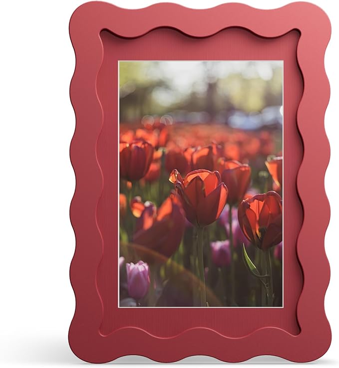 4x6 Picture Frame with Mat for 3.5x5, Wavy Edge Wooden Real Glass Photo Frame by THKRLOF