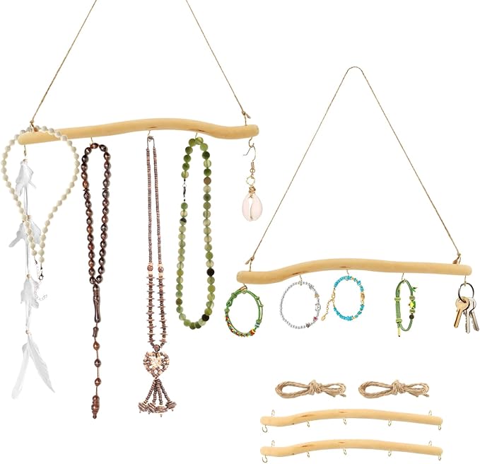 2Pcs 15inch Driftwood Wall Hanging Jewelry Hanger, Natural Driftwood Decorative - Image 3