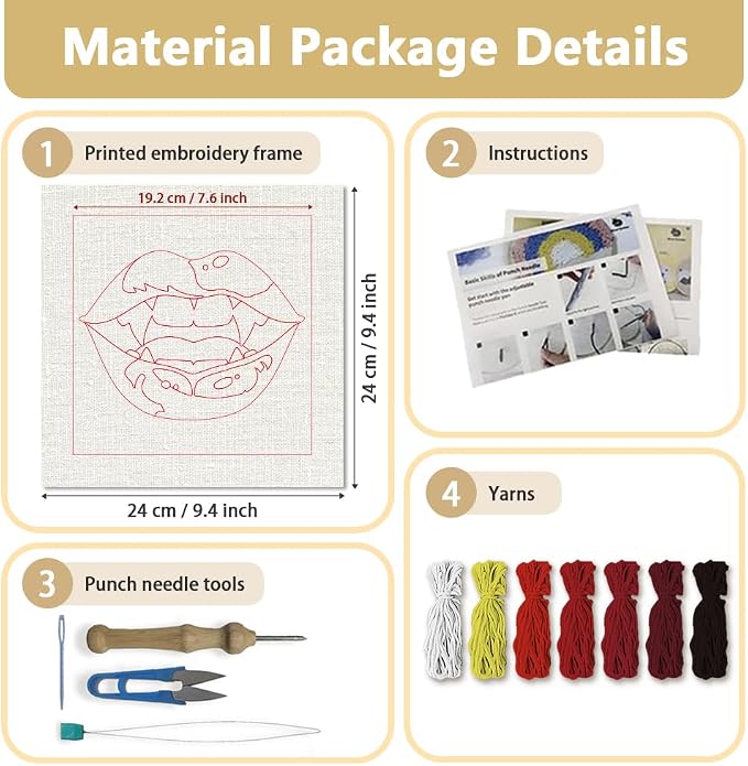 Doodlream Red Lip Needle Kit for Beginner, 9.4"x 9.4" Halloween Fanged Mouth - Image 2