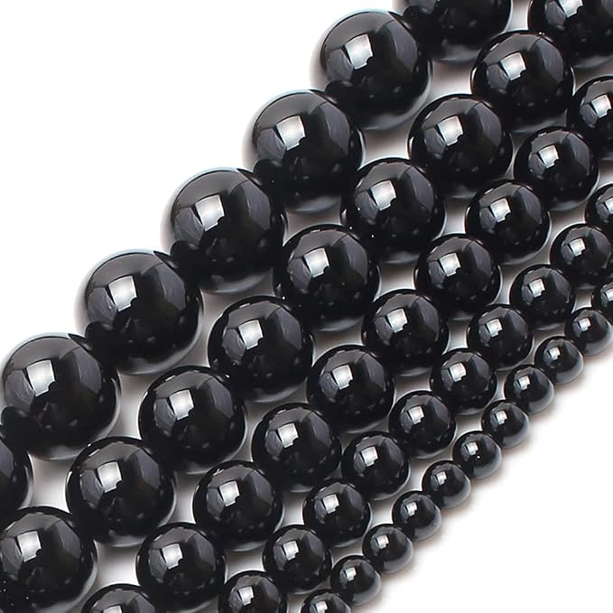 60pcs Round Loose Polish Black Agate Beads - Image 7