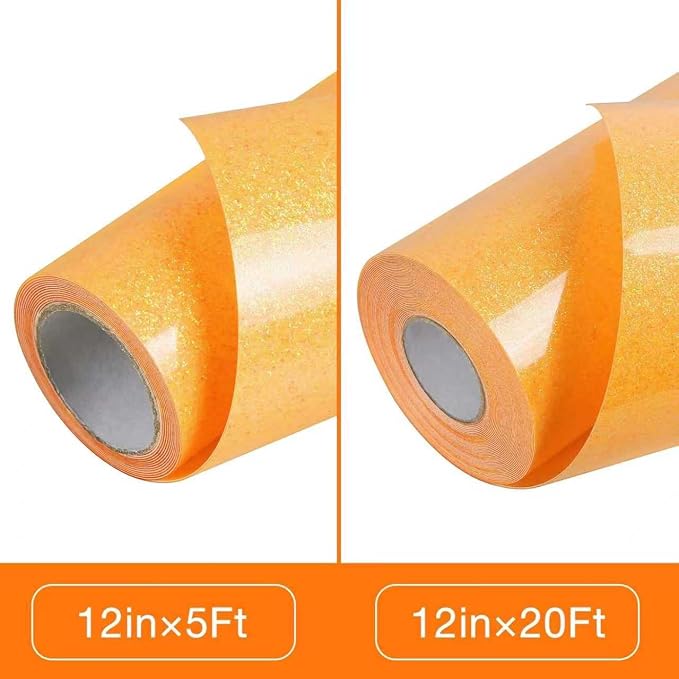 TORC Neon Orange Glitter HTV Heat Transfer Vinyl Roll 12 inch x 5 ft Iron on - Image 3