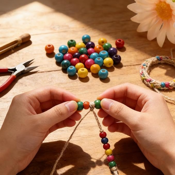 600Pcs Colorful Wooden Beads Large Hole Round Paint Beads Bulk Natural Wood Bead - Image 6