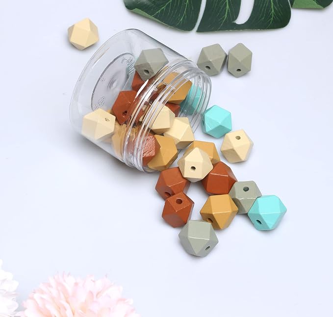 Geometric Wooden Beads 20mm Polygon Wooden Loose Spacer Beads - Image 5