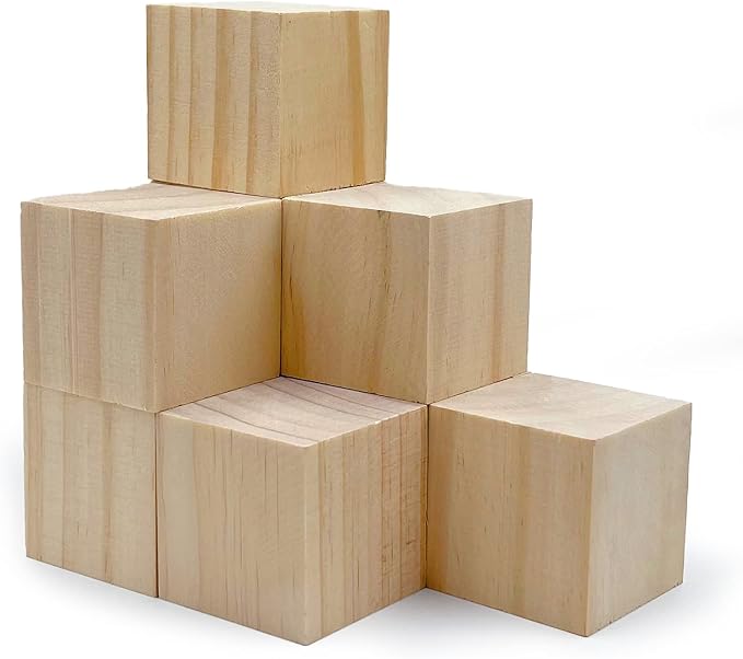 Wood Blocks for Crafts, Unfinished Wood Cubes, 2 Inch Natural Wooden Blocks by SIWUCHYE
