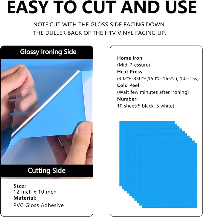FUNKAKA Lake Blue HTV Heat Transfer Vinyl Bundle, 10 Sheets Sticky HTV Vinyl - Image 3