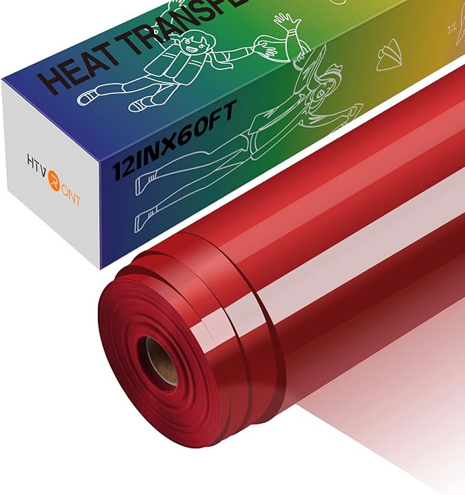 HTVRONT Heat Transfer Vinyl Red Iron on Vinyl, 12 x 60FT | Red HTV Vinyl Roll by HTVRONT