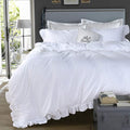 QSH White Shabby Ruffle Duvet Cover Full Size, Washed Cotton Farmhouse Boho by QSH