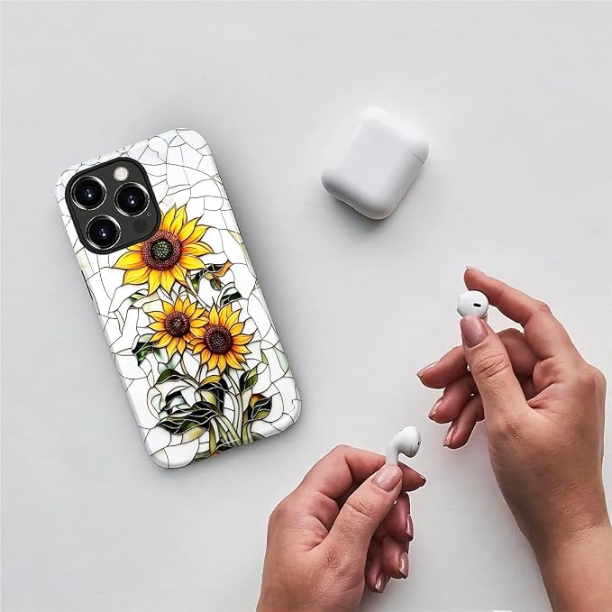 ZHEGAILIAN Case for iPhone 13 Pro, Sunflower Faux Stained Glass Effect Durable - Image 3