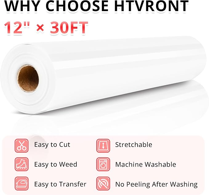 HTVRONT White Heat Transfer Vinyl Roll - Image 3