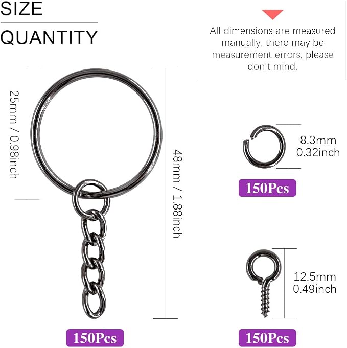 Swpeet 450Pcs 1" 25mm Gun-Black Key Chain Rings Kit, Including 150Pcs Keychain - Image 2