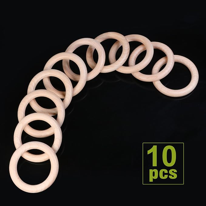 FoDau770 10pcs Natural Beech Wooden Rings, Unfinished Solid Wood Rings Heavy - Image 3