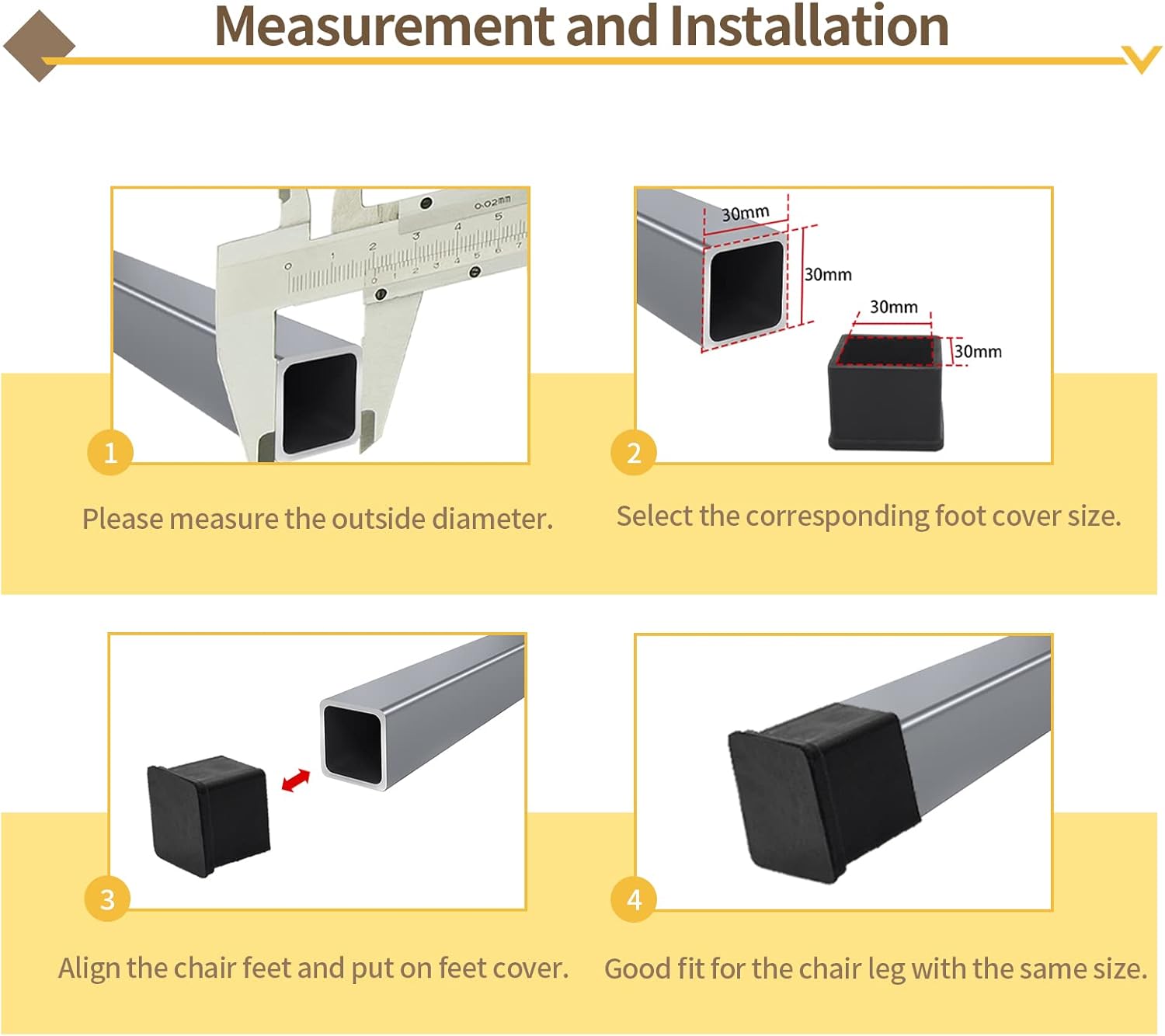 Flyshop Heavy Duty Non-Slip Rubber Leg Tips Floor Protectors Square Chair Leg Caps 25mm x 25mm (1" x 1") 20pcs Black