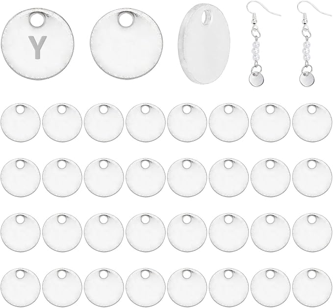 PH PandaHall 100 Pcs 304 Stainless Steel Flat Round Blank Stamping Tag Pendants by PHPandaHall
