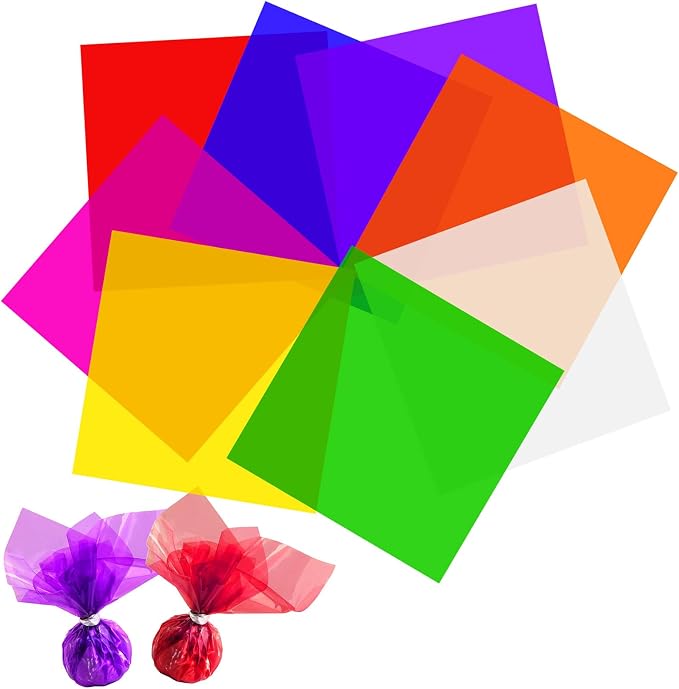 Ahardaim 120Pcs Colored Cellophane Sheets, 7.5 x 7.5 Inch Cellophane Paper by Unknown