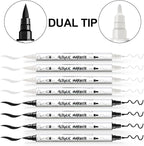TRANSON 4 Black and 4 White Paint Markers Brush and Fine Dual-tip Acrylic Paint - Image 4