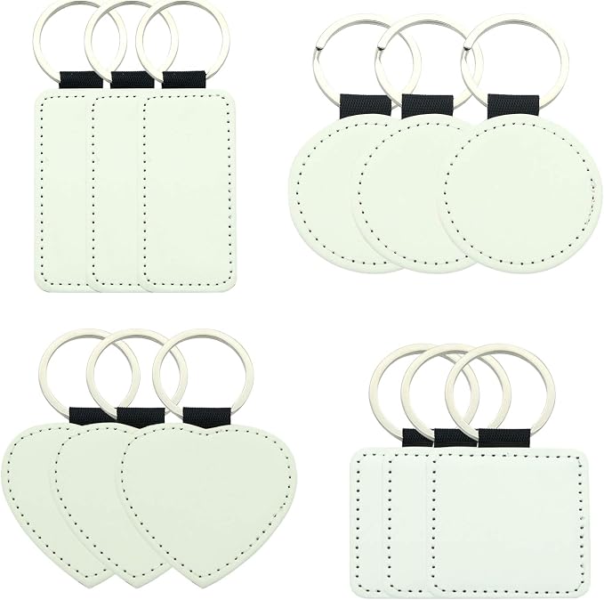 12 Pcs Sublimation Blank Keychains, PU Leather White Keychains Ornament Pendants by Goodhelperathome