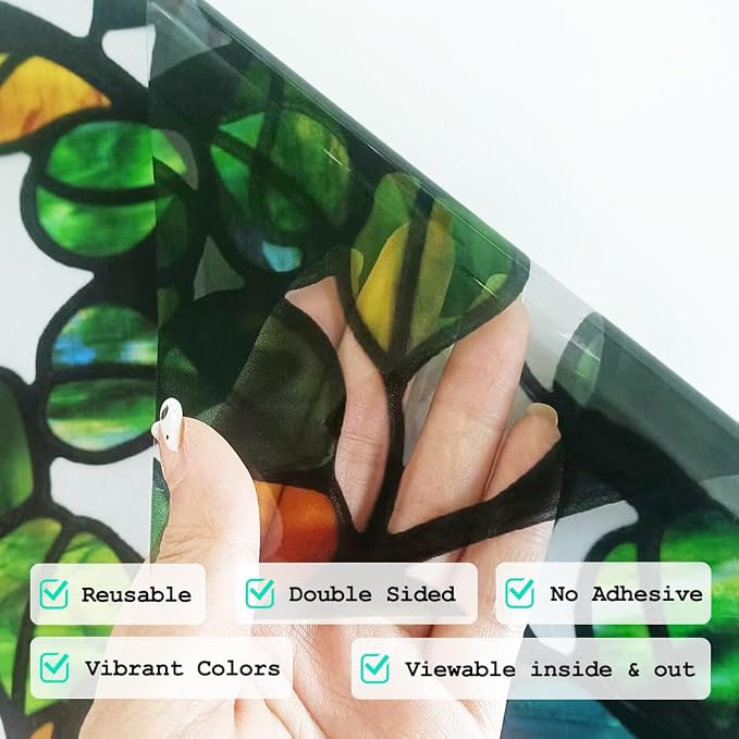 funlife Original Hand-Drawn Faux Stained Glass Window Film, Reusable - Image 4