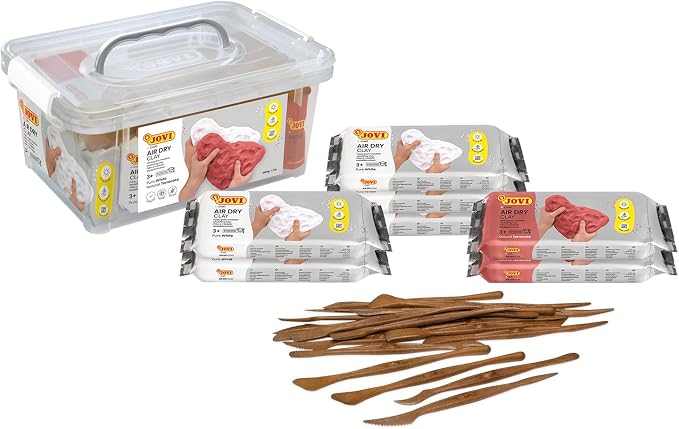 Jovi - Air Dry Clay Set, 5 White and 2 Terracotta 1.1 lb Bars + 20 Tools | by Jovi