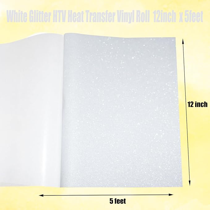 Glitter White Heat Transfer Vinyl White HTV Vinyl Rolls 12 inch x 5 feet Iron - Image 3