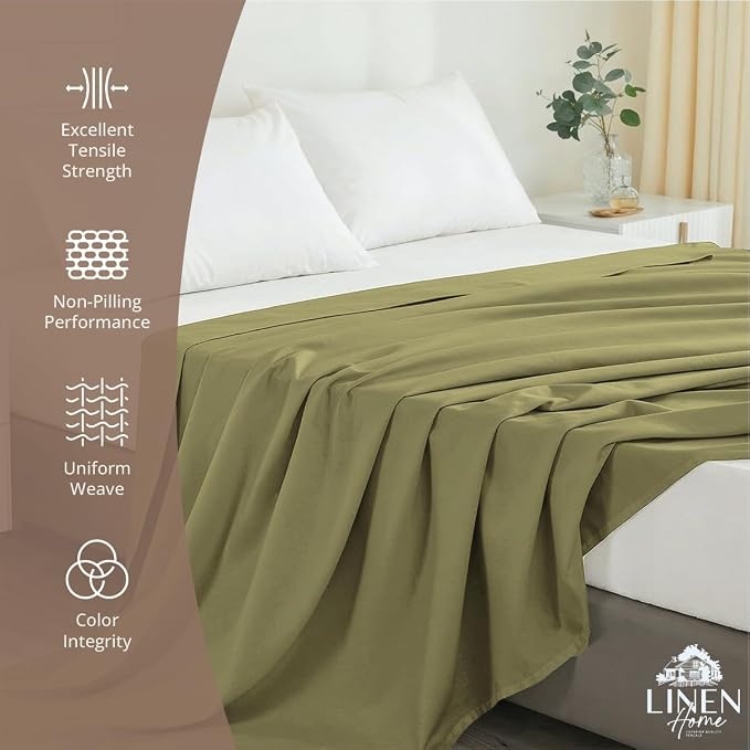 Linen Home 100% Cotton Percale 1 Flat Sheet, Twin Size - Image 4