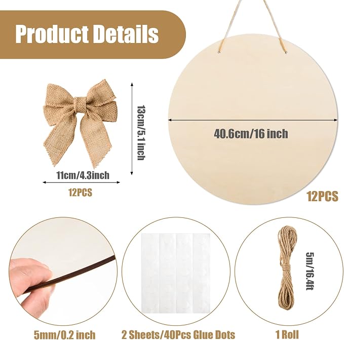 12 Pcs 16 Inch Wood Circles for Crafts Unfinished Round Wood Discs Blank Wooden - Image 2