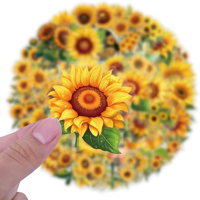 60Pcs Sunflower Stickers, Transparent Sunflower PET Sticker | Colorful - Image 3