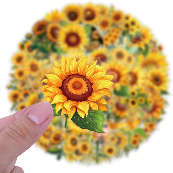 Sunflower Stickers 63Pcs Waterproof PET Sunflower Decals - Image 2