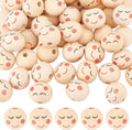 OLYCRAFT 50pcs 20mm Smile Face Wood Beads Round Wooden Beads Painted Head Bead by OLYCRAFT