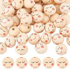 OLYCRAFT 50pcs 20mm Smile Face Wood Beads Round Wooden Beads Painted Head Bead by OLYCRAFT