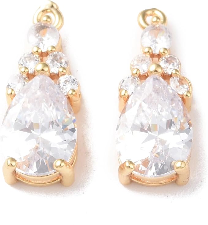 FASHEWELRY 10Pcs Faceted Teardrop Glass Pendants Cubic Zirconia Real 18K Gold - Image 2