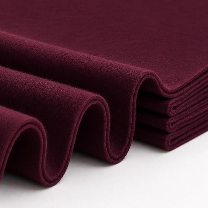 Burgundy Large Felt Fabric 36" x 36", 1.4 mm Soft Felt Sheet, Nonwoven Fabric by ZANEXIR