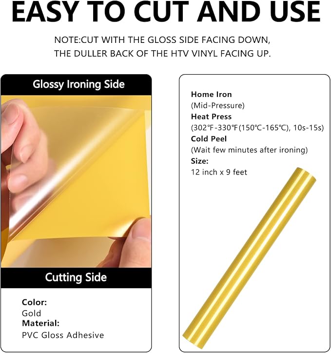 FUNKAKA Golden HTV Heat Transfer Vinyl Rolls, HTV Vinyl - Image 2