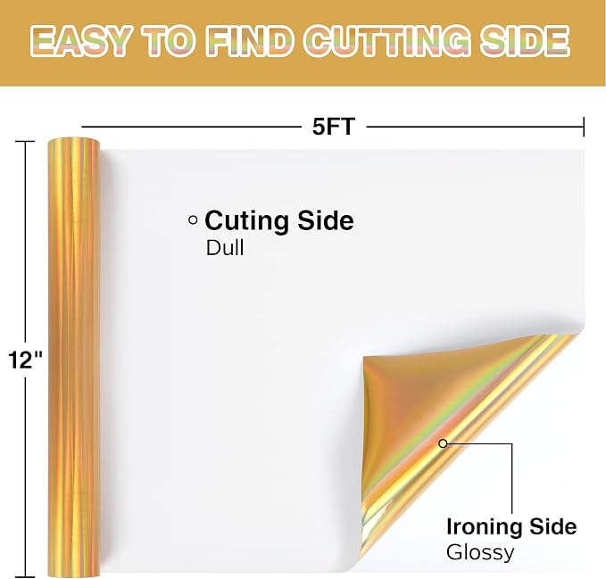TORC Metallic HTV Heat Transfer Vinyl Roll 12" X 5FT Gold Holographic Iron on - Image 2